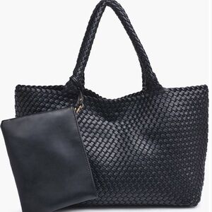 Moda Luxe Black Woven Tote with Pouch